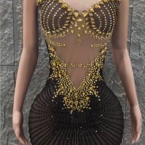 Elegant Black and Gold Mesh Dress